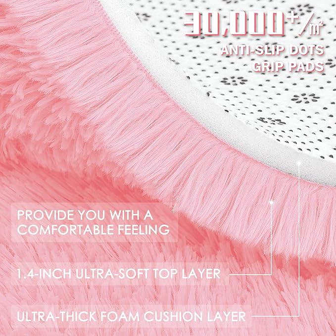 OLANLY 2x3 Machine Washable Small Bedside Rug, Soft Fluffy Shaggy Entryway Throw Rugs for Bedroom, Living Room, Indoor Floor Carpet for Kids Girls and Boys, Nursery Rooms, Home Decor Aesthetic, Pink