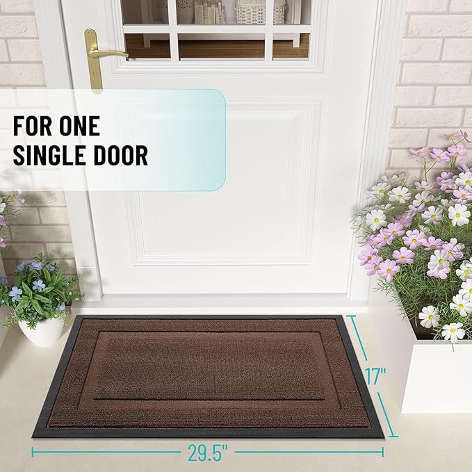OLANLY Front Door Mat Indoor Outdoor Entrance, Waterproof All-Season, All-Weather Doormat, Sturdy Natural Rubber, Low Profile, Easy Clean Patio Porch Entryway Mat, 33x21, Chocolate Brown