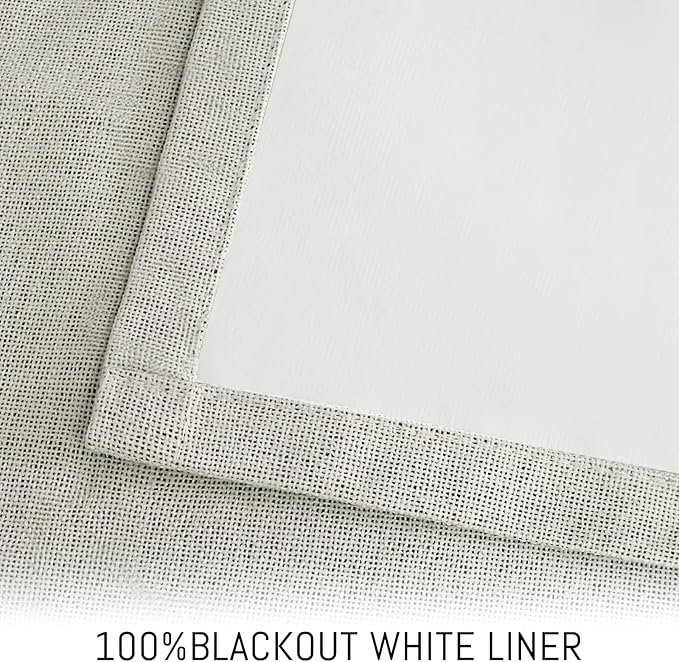 Yakamok Cream Linen Curtains 100% Blackout 84 Inches Long,Room Darkening Textured Drapes for Living Room Thermal Grommet Bedroom Curtains 2 Panels with Greyish White Liner