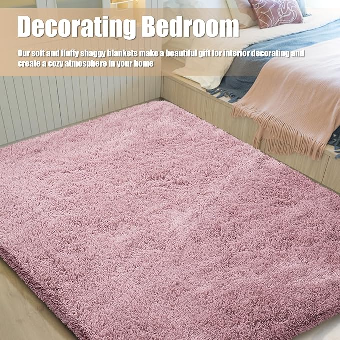 8x10 Fluffy Area Rugs for Living Room,Shag Area Rug for Bedroom,Blush Soft Fuzzy Rug Non-Shedding Indoor Plush Carpet for Kids Bedroom Nursery Home Decor