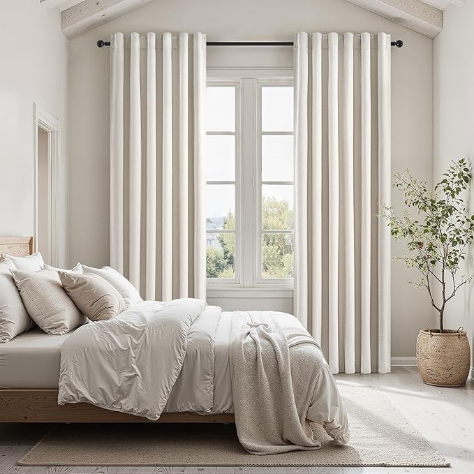 Ivory Birch 100% Blackout Curtains 96 Inches Long for Bedroom Heavy Thermal Rustic Country Curtains for Living Room Track System Window Treatments Room Darkening Drapes 8 Ft (40Wx96L 2 Panels)