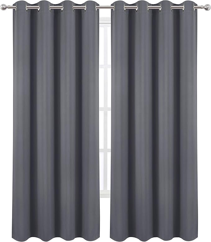 LEMOMO Grey Thermal Blackout Curtains/52 x 95 Inch/Set of 2 Panels Room Darkening Curtains for Bedroom