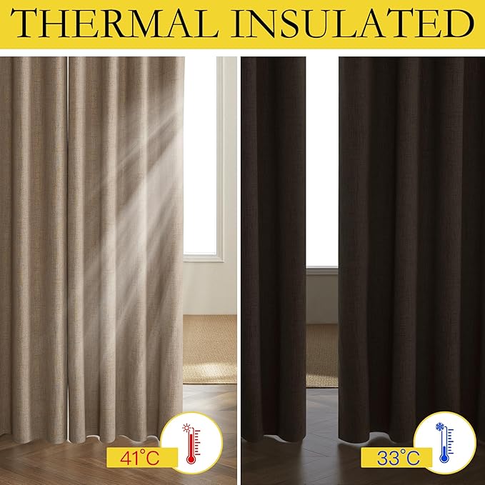 NICETOWN Burlap Vintage Open Linen Weave Flax Thermal Curtains, 100% Blackout Curtains 95" Long for Dining Room, Soundproof Window Treatment Drapes for Home Office, 62" Wide Per Panel, Set of 2
