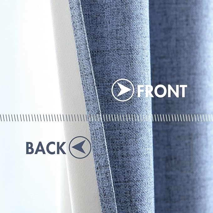MIULEE Linen Texture Curtains for Bedroom Solid 100% Blackout Thermal Insulated Stone Blue Curtains Grommet Room Darkening Curtains/Drapes for Living Room Nursery 52x63 Inch (2 Panels)