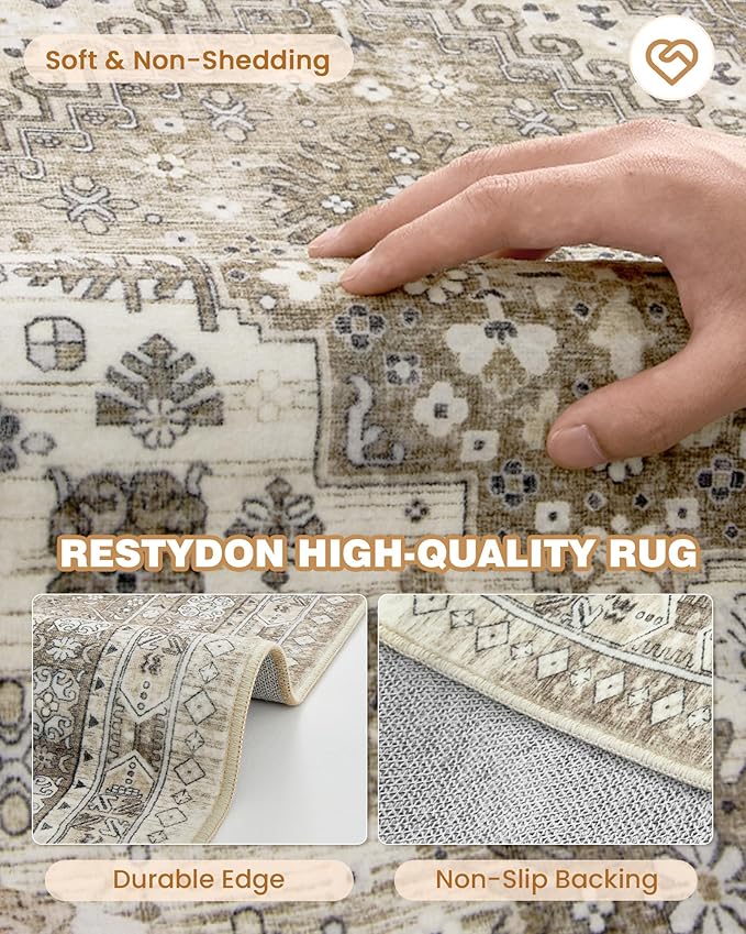 Runner Rug 2x8 Runners for Hallways Non Slip Washable, Vintage Hallway Runner Rugs for Living Room, Low Pile Soft Hallway Rug for Kitchen Bedroom Laundry Room Rug(Brown,2'x8')
