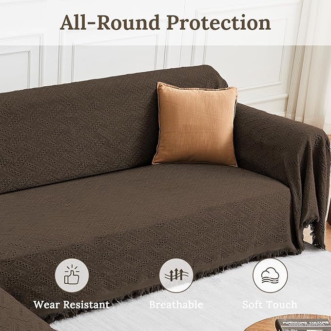 HOMERILLA Sectional Couch Covers for Sectional Sofa L Shaped Sofa Cover Blanket 2 Pieces L Shape Furniture Protector for Pets Dogs (Chocolate, XXX-Large)