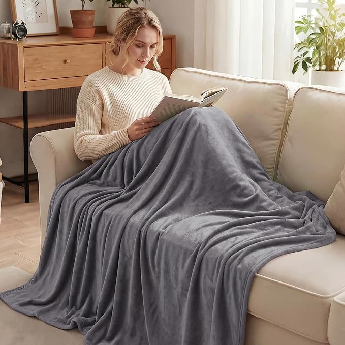 Exclusivo Mezcla Fleece Blanket Twin Size for Bed, Super Soft and Warm, All Season, Cozy, Plush, Lightweight, 90x66 Inches, Dark Grey
