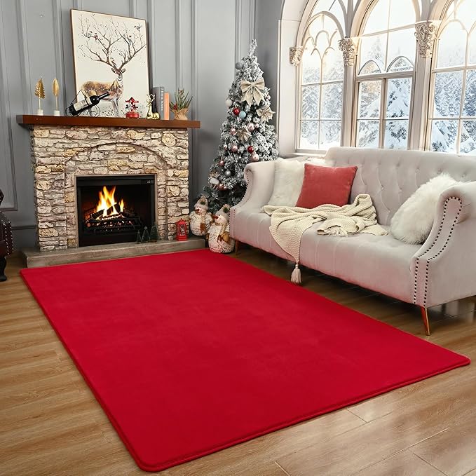 Amearea Large Modern Area Rugs for Bedroom Living Room, 6x9 Feet Red Thickened Memory Foam Rug, Fluffy Indoor Washable Rugs Non Slip Minimalist Carpet for Boys Girls Dorm Nursery Room Decor