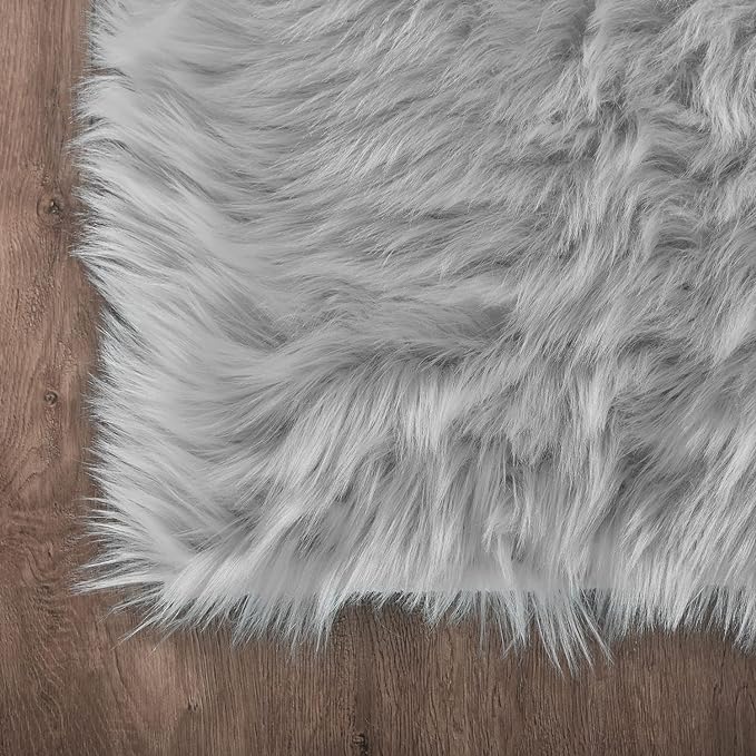 Latepis Grey Rugs for Living Room Shag 6x8 Faux Fur Sheepskin Rug for Sofa Bedroom Fluffy Washable Furry Plush Rugs, Rectangle
