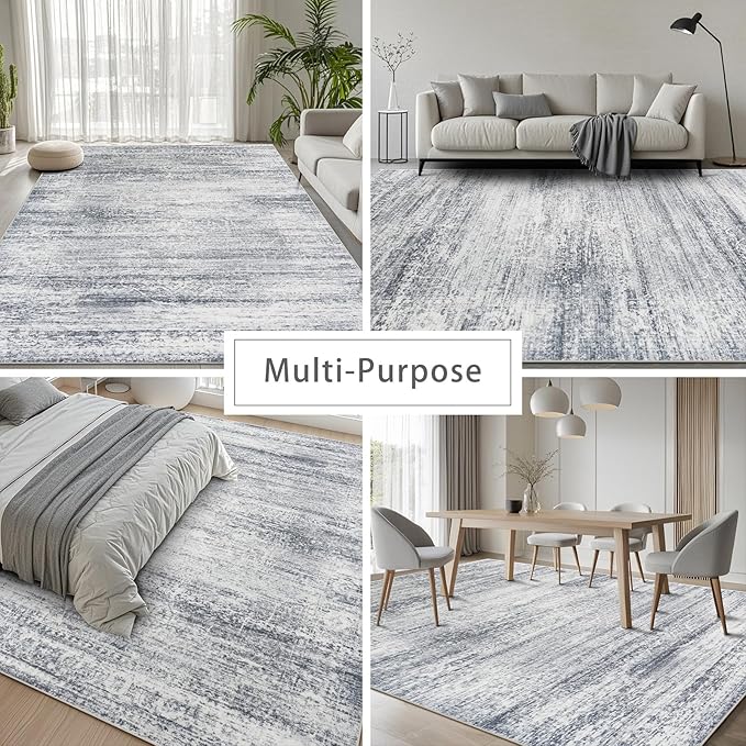 Washable Rugs 5x7 Area Rugs for Living Room,Rugs for Bedroom,Large Carpets,Ultra Soft Faux Wool Retro Dining Room Rug,Non Slip&Non-Shedding Low Pile Vintage Print Rug for Home Office-Grey Cream