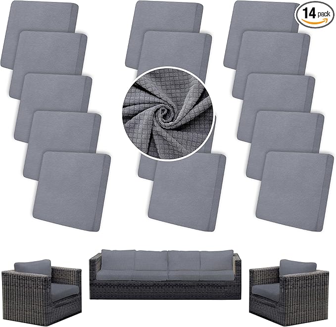 Outdoor Cushion Covers Set,14PCS Patio Furniture Couch Seat Slipcovers, Replacement for Sofa Sectional Chair(Cover，Only)