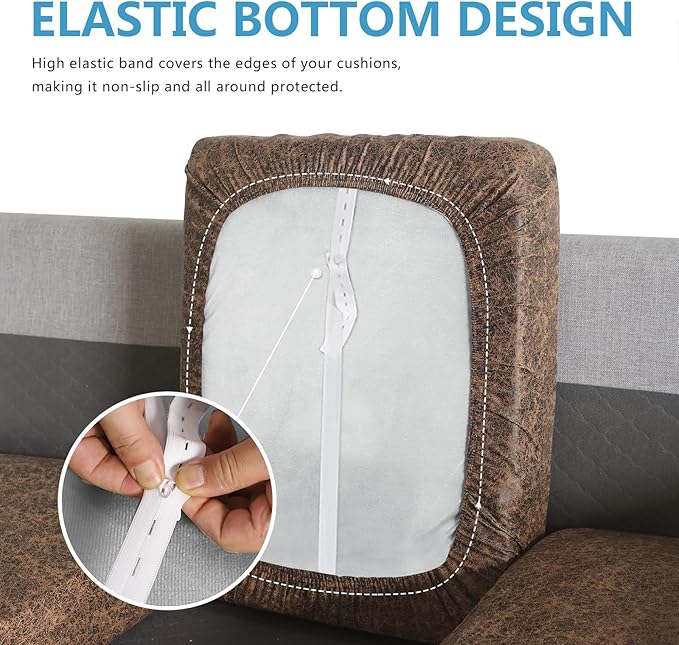 Leather Look Couch Cushion Covers Sofa Seat Slipcovers Sets Couches Furniture Protector for Sectional Armchair Loveseat Pets Kids Stretch Spandex Fabric (3 Cushion Sofa, Taupe)