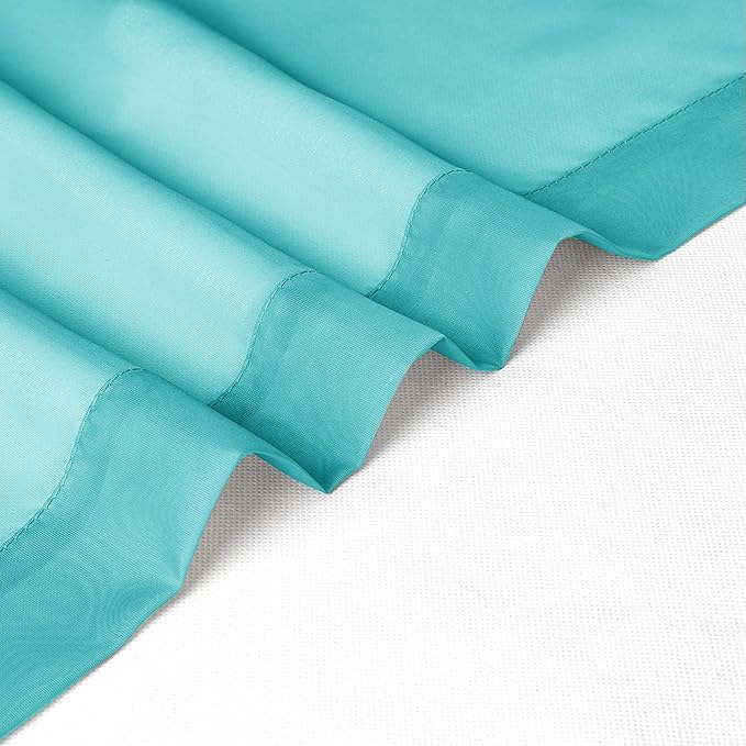 Chyhomenyc Turquoise Sheer Curtains 45 Inch Long 2 Panels, Light Filtering Rod Pocket Voile Short Curtains Drapes for Living Room Bedroom Small Windows, 42Wx45L Inches