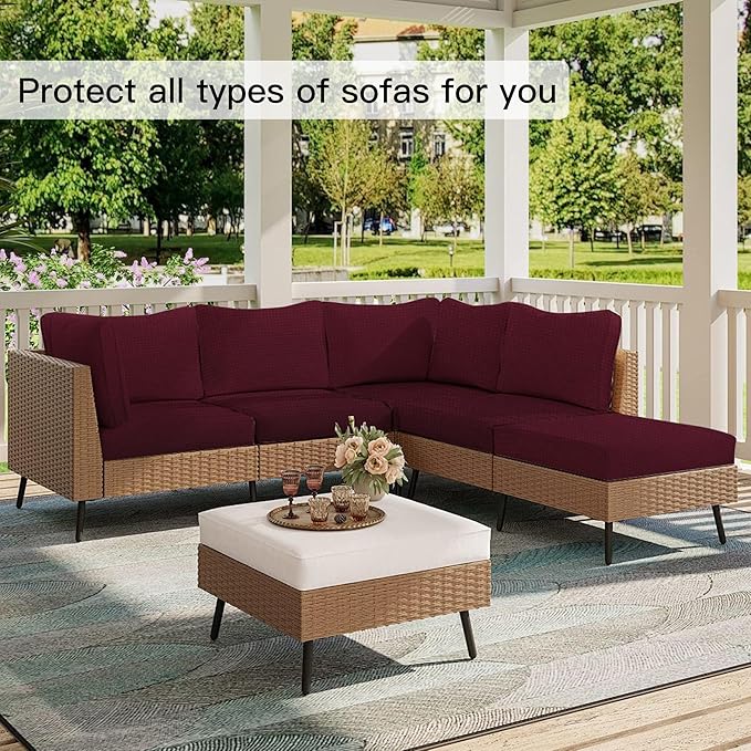 Outdoor Cushion Covers Set,14PCS Patio Furniture Couch Seat Slipcovers, Replacement for Sofa Sectional Chair(Cover，Only)