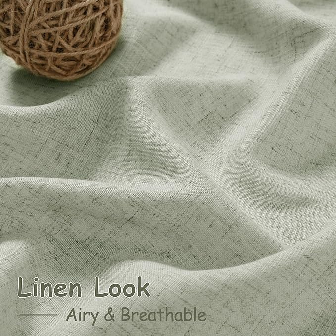 Nanspring Sage Green Curtains 144 Inches Long 2 Panels for Living Room Back Tab Rod Pocket Semi Sheer Linen Drapes Neutral Sage Decor Green Curtain Ceiling to Floor Length for Dining Room 52x144