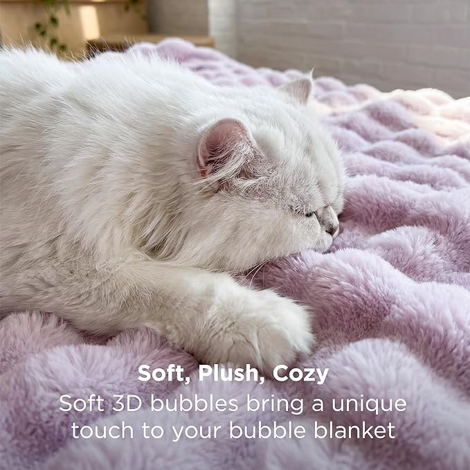 Bedsure 3D Fleece Bubble Blanket - GentleSoft Purple Queen Blanket for Bed Sofa Room Decor - Luxury Soft Cozy Gifts for Kids Girls, Lightweight, All Seasons, Light Purple, 90"×90"