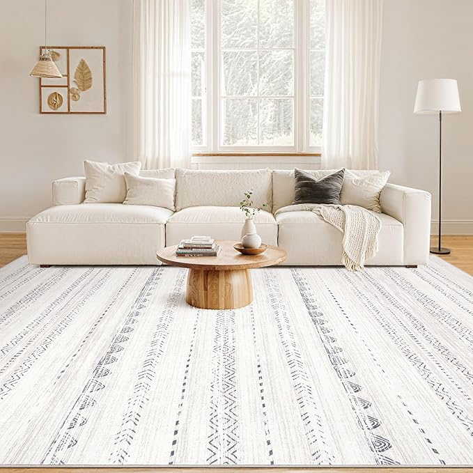 Nakagishi 7x9 Area Rug Living Room: Washable Boho Large Neutral Soft Farmhouse Modern Rugs Stain Resistant Moroccan Non-Slip Indoor Carpet for Bedroom Nursery Kids Playroom Office Dining Room- Gray