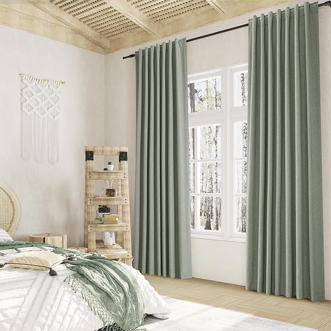 Guken 100% Blackout Curtains 100 Inch Length 2 Panels Set for Living Room Bedroom Back Tab Thermal Insulated Black Out Linen Drapes Room Darkening Window Curtains 100 Inches Long,Desert Sage