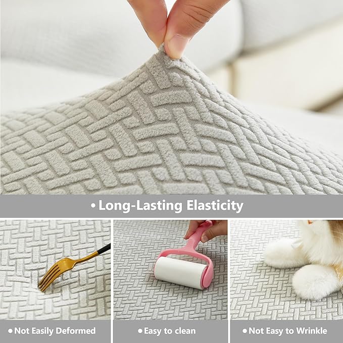 Couch Cushion Covers for Sofa Couch Covers Wear-Resistant Universal Sofa Cover Washable Stretch for Sectional Slipcovers (Texture-Light Gray,Large Double Seat Cover)