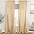 Tan Linen Curtains 96 inches Long for Living Room Back Tab Rustic Farmhouse Semi Sheer Light Filtering Window Curtain Dining Room Soft Thick Flax Linen Textured Drapes Kahki 52x96