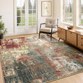 Washable Area Rugs 4'x6' Non-Slip Modern Abstract Soft for Living Room Entryway Bedroom Nursery, Print Pattern, Brown Rust Red Green Blue Multi