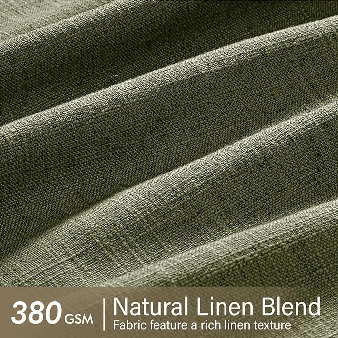 MIULEE Olive Green Pinch Pleated Linen Curtains 90 Inches Long 2 Panels for Living Room Bedroom, Linen Texture Memory Trained Drapes Pleat Back Tab Semi Sheer Moss Green Window Curtains with Hooks