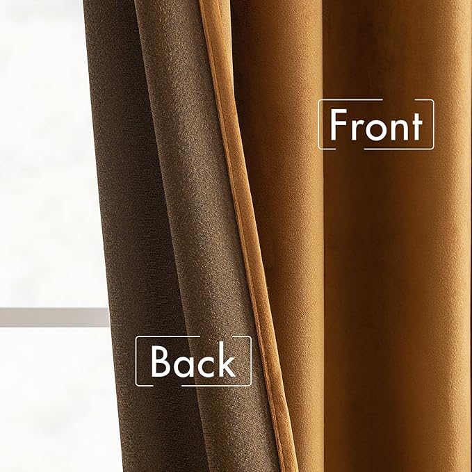 MIULEE Velvet Curtains 84 inches - Luxury Brown Blackout Curtains for Bedroom Living Room Thermal Insulated Super Soft Window Drapes Rod Pocket & Back Tab, Gold Brown, W52 x L84 inches, 2 Panels