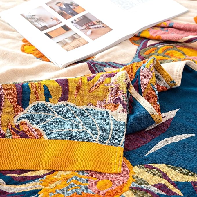 MSGKV Boho Throw Blanket King Size 108" x90'' Cotton Blanket for Bed Spring Decoractive Breathable Throw Blankets Quilt Living Room