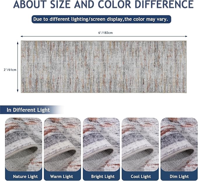 Washable Runners for Hallway 2x6 Runner Rug,Ultra-Thin Kitchen Runner Rugs,Non-Slip Backing Entryway Rug Runner,Abstract Carpet for Hallways,Bedroom,Dining,Laundry Room