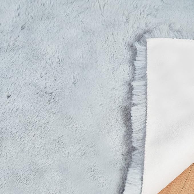 Ghouse Grey 8x10 Area Rug Fluffy Faux Rabbit Fur Grey Rug Plush Shag Fuzzy Rug for Living Room Bedroom, Playing Room, Nursery Room