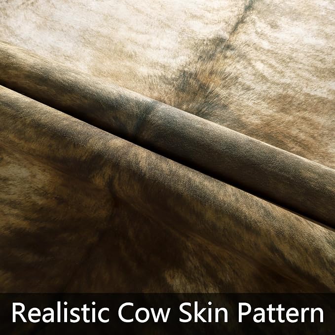 AROGAN Western Decor Faux Fur Cowhide Rug, 7 x 6.2 Feet Premium Animal Skin Cow Hide Rug, Durable Cow Print Rugs for Wall Decor, Western Floor Carpet for Bedroom Living Room, Brownish