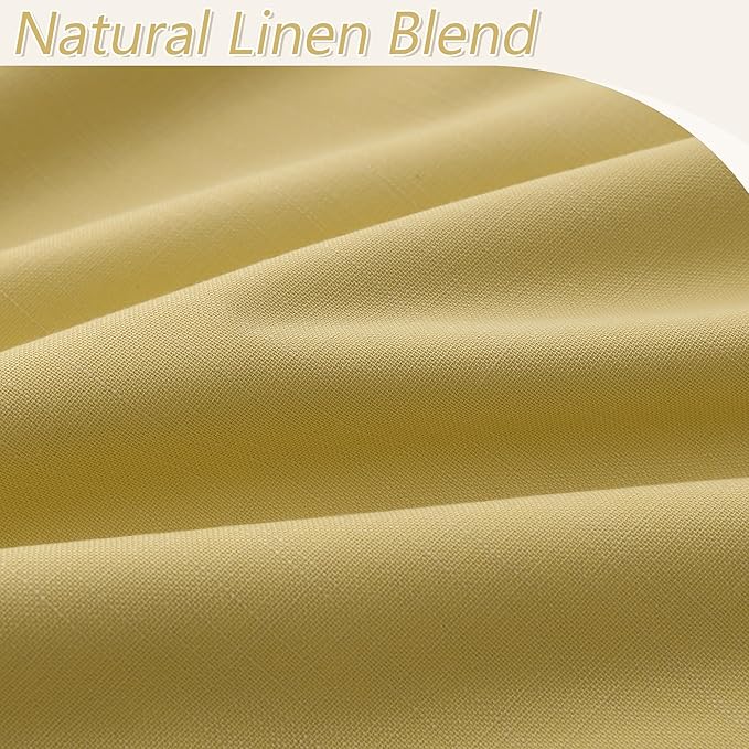 Guken Yellow 100% Blackout Linen Curtains 63 Inch Length 2 Panels Set for Living Room Bedroom Back Tab/Rod Pocket Thermal Insulated Black Out Drapes Room Darkening Farmhouse Window Curtains