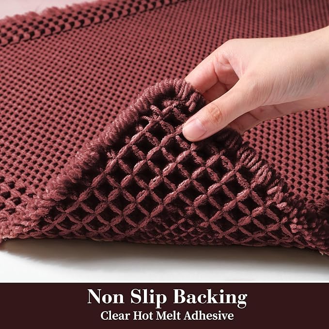 RESARE Waffle Bath Mat for Bathroom, Super Absorbent Bathroom Rugs Non Slip Machine Washable, Ultra Soft Quick Dry Boho Bath Rugs with Tassels for Floor, Upgraded Bordered Design, 24"x36" Dark Red