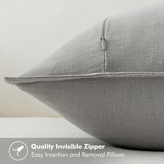 MIULEE Decorative Linen Pillow Covers 18x18 Inch Light Gray Boho Farmhouse Neutral Couch Throw Pillows for Bed Pack of 2 Accent Modern Pillowcase Sofa Livingroom Home Decor
