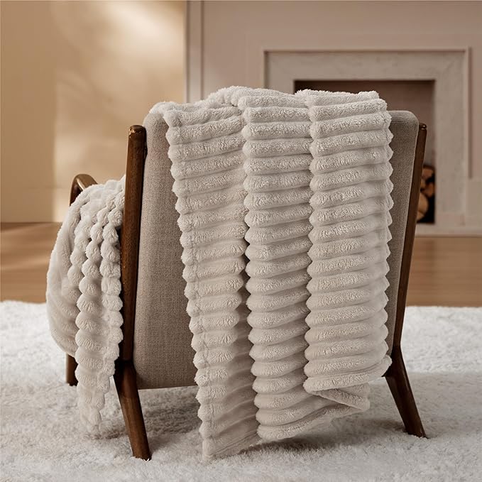 Bedsure GentleSoft Throw Blanket for Couch - Cozy Soft Blankets for Women, Cute Small Fleece Throws for Girls, Beige, 50x70 Inches