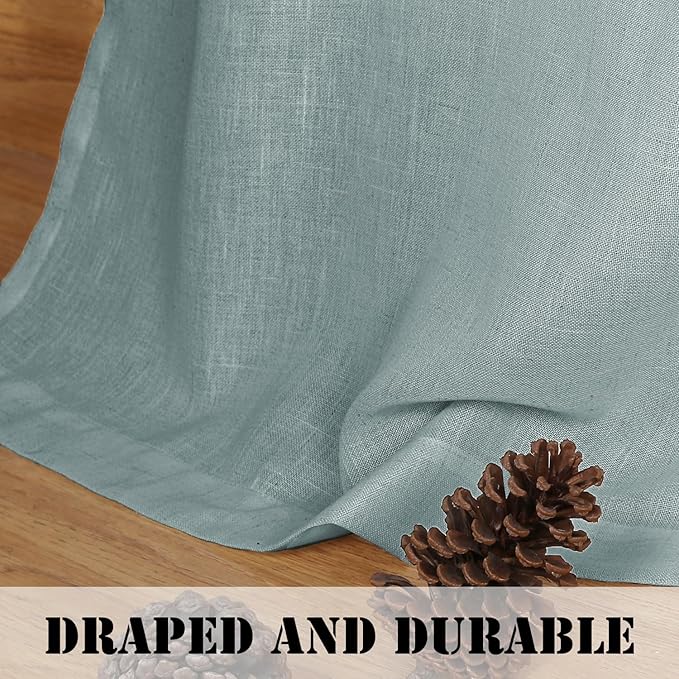 H.VERSAILTEX Living Room Linen Curtains - Semi Sheer, Nickel Grommet, Energy Saving, Light Filtering Window Treatments - Cloud Blue, 2 Panels, 52 x 54 Inch