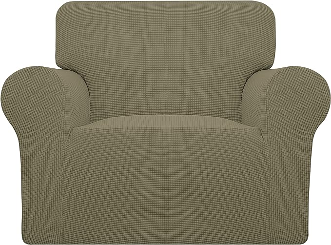 Easy-Going Stretch Oversized Chair Sofa Slipcover 1-Piece Couch Sofa Cover Furniture Protector Soft with Elastic Bottom for Kids Spandex Jacquard Fabric Small Checks Khaki