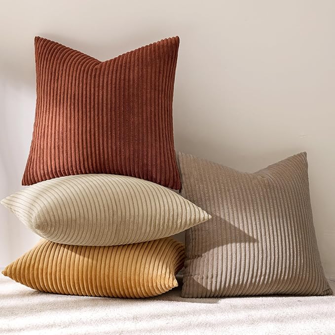 MIULEE Boho Farmhouse Terra Cotta Throw Pillow Covers 18x18 Inch Set of 4 Mordern Nordic Cushion Covers Soft Corduroy Home Decor for Couch Bed Sofa Living Room