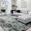 Washable Area Rugs 8'x10' Non-Slip Modern Abstract Soft for Living Room Entryway Bedroom Nursery, Print Pattern, Blue Black Teal
