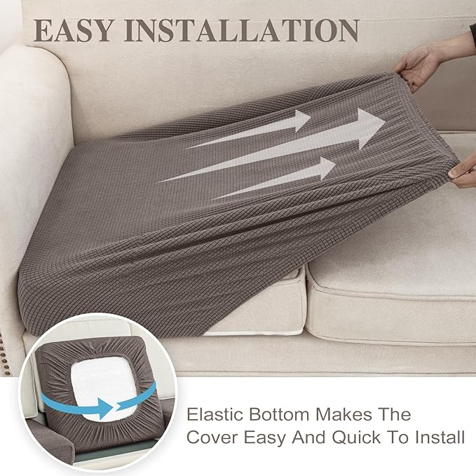 Couch Cushion Covers for Sectional Sofa L Shape Washable Separate Seat Chaise Couch Cover Stretch Sofa Slipcovers with 2 Pcs Pillowcases(3 Seater + 1 Chaise, Taupe)