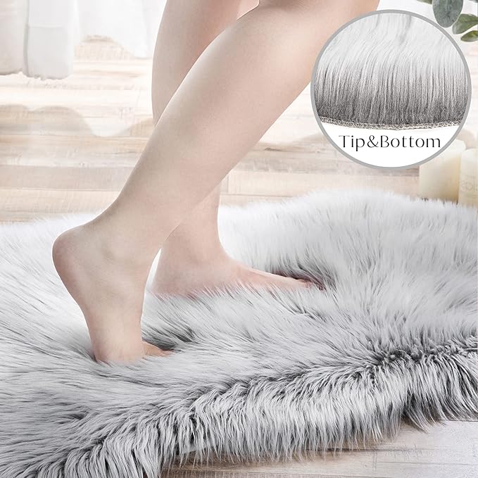 Ashler faux fur rug, Fluffy Shaggy Area Rug Ultra Soft 3 x 5 Feet Rectangle Fur Rug Frosted Bottom Gray Fuzzy Rug Machine Washable Shag Rug, Nursery Decor Throw Rugs for Bedroom, Living Room