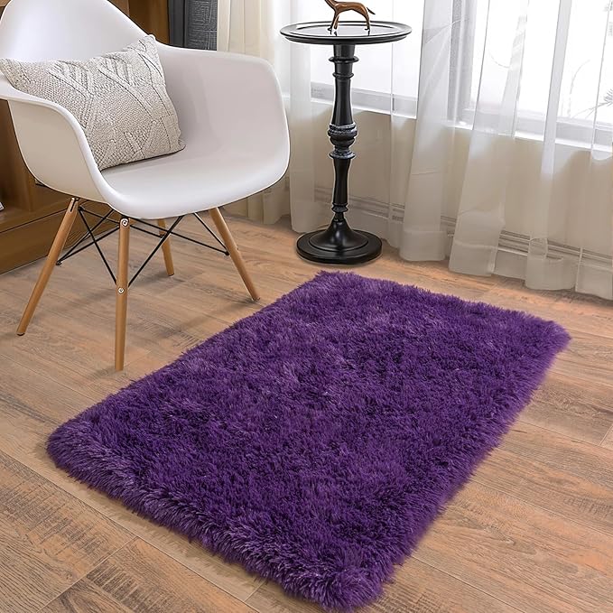 Soft Runner Rugs for Bedroom Hallways, 2x3 Purple Fluffy Shag Throw Area Rug Non Slip for Bedside Dorm, Long Shaggy Furry Carpet for Nursery Living Room