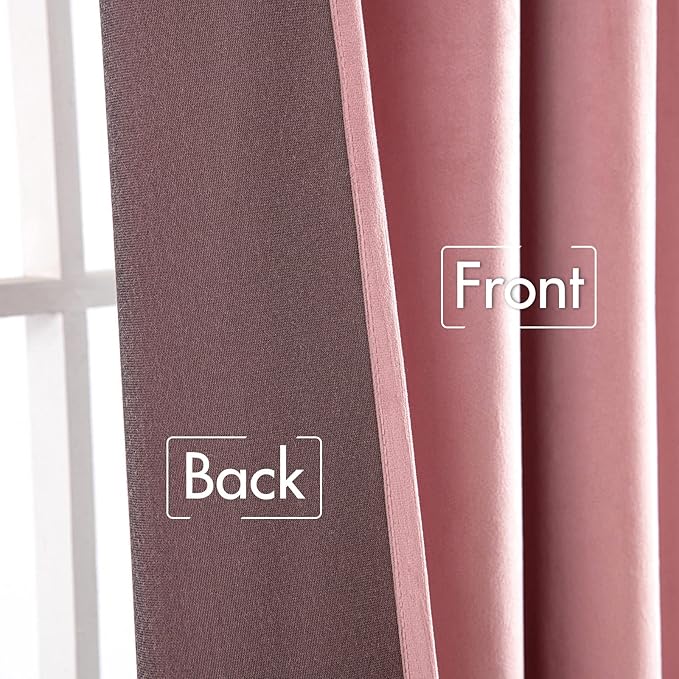 MIULEE Velvet Curtains 90 inches 2 Panels - Luxury Blackout Curtains for Girls Bedroom Nursery Living Room Thermal Insulated Super Soft Window Drapes Rod Pocket & Back Tab, Blush Pink, W52 x L90 inch