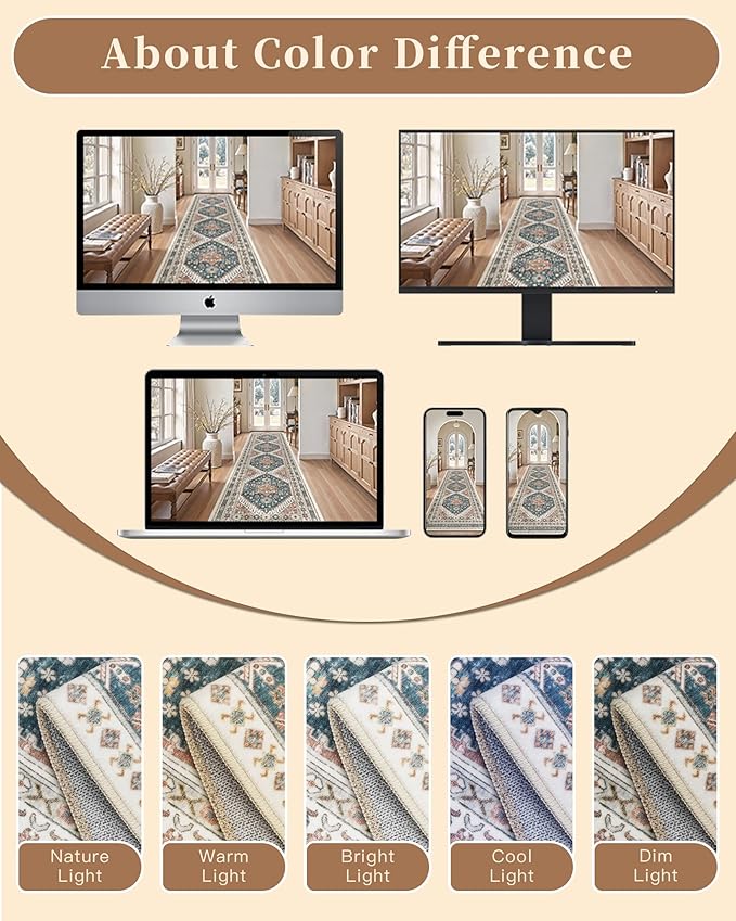 Madane Hallway Runner Rug 2'6''x14' Kitchen Runner, Non Slip Vintage Runners for Hallways Washable Kitchen Rugs Soft Low Pile 2.5x14 ft Rug Runner for Laundry Room, Entryway and Bedroom, Navy Blue