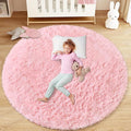 Pink Round Rugs for Bedroom: 4ft Circle Fluffy Shag Soft Washable Rug Small Fuzzy Plush Indoor Carpet for Kids Girls Boys Nursery Dorm Classroom (Pink, 4'x4')