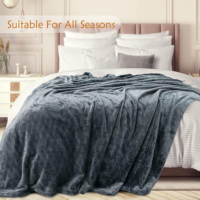 TOONOW Fleece Blanket Textured Fuzzy Plush Throw Blanket Super Soft Fluffy Bed Blanket Geometric Pattern Comfy Microfiber Flannel Blankets for Couch, Bed, Sofa (Grey Blue, Throw-50" x 60")