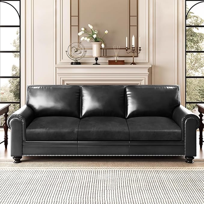 Leather Look Couch Cushion Covers Sofa Seat Slipcovers Sets Couches Furniture Protector for Sectional Armchair Loveseat Pets Kids Stretch Spandex Fabric (3 Cushion Sofa, Dark Grey)