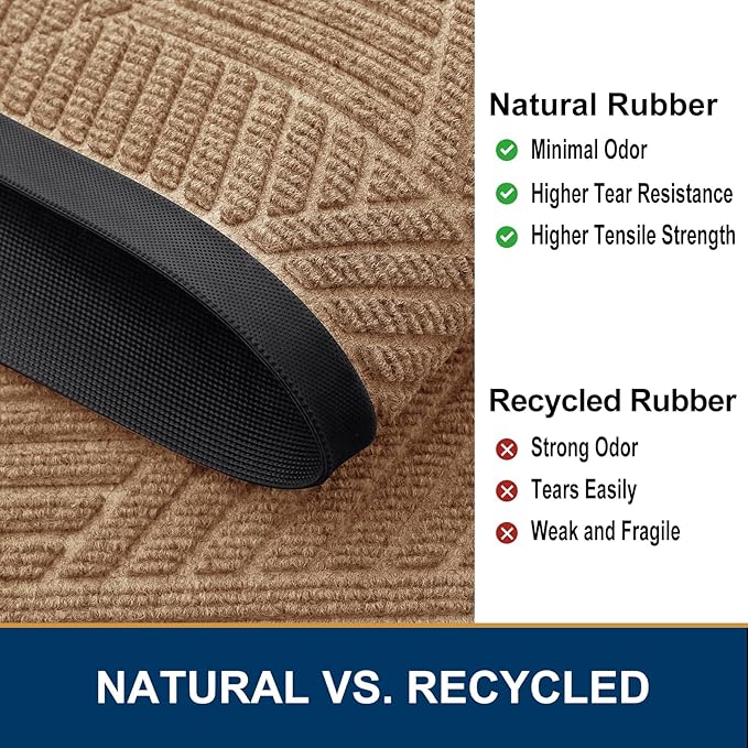 Smiry Front Door Mat Outside Entrance, Heavy Duty Sturdy Natural Rubber Doormat, Trap Dirt and Moisture, Easy Clean Low Profile Mats for Indoor Outdoor Entry, Irregular Triangle (71x34, Coffee)