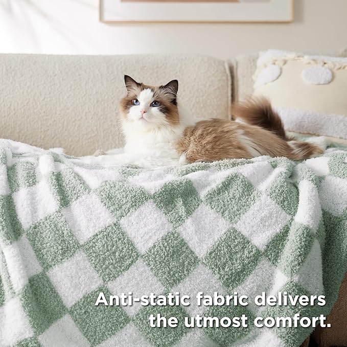 Bedsure GentleSoft Checkered Throw Blanket for Couch - Super Soft Cozy Fluffy Green Blanket, Lightweight Warm Knit All Season Blanket for Bed Sofa, Birthday, for Women, 50x60 Inches