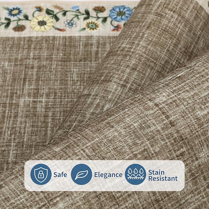 GarveeHome 4x6 Area Rugs for Bedroom Living Room Machine Washable Rugs Floral Bordered Small Carpet Non-Slip Stain Resistant Accent Carpet for Dining Room Table Apartment Office, Dark Camel